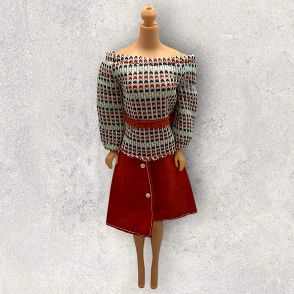 Vintage Barbie 1977 Best Buy Fashion Outfit #9628 Red Skirt & Long Sleeve Blouse - Picture 1 of 12